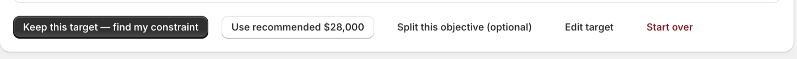 Buttons to keep the target, use the recommended number, or edit