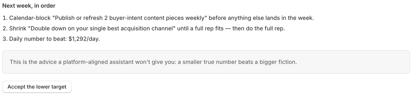 Next week in order list ending with the daily number to beat, above the Accept the lower target button